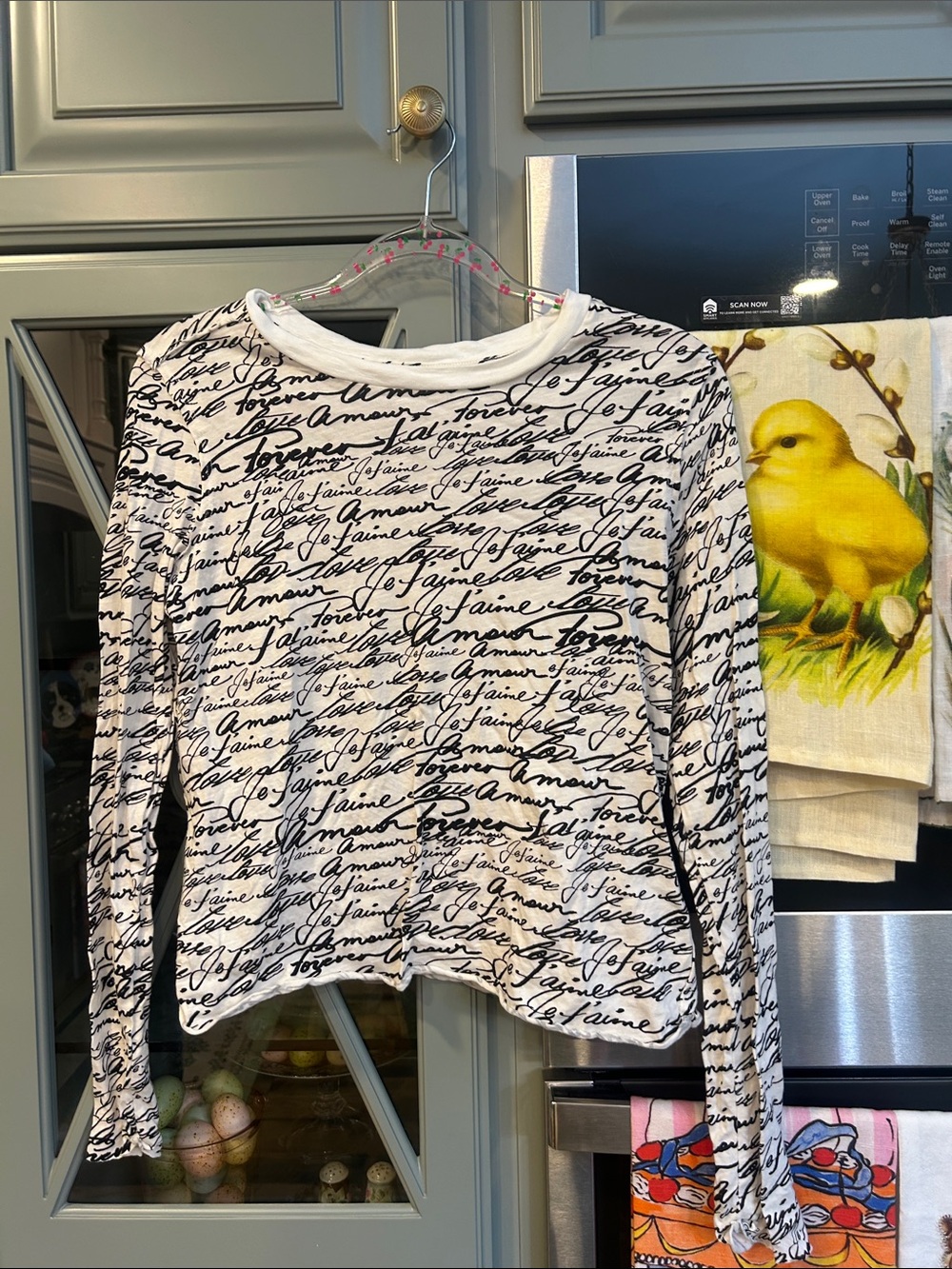 Anthropologie Maeve Cotton White Long-Sleeve French Script Print Tee XS